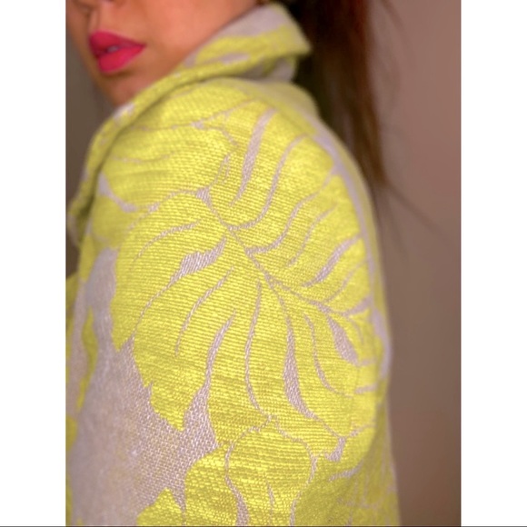 One of a kind fall jacket nude with yellow neon tropical leaves. Made in Europe. - Picture 3 of 3